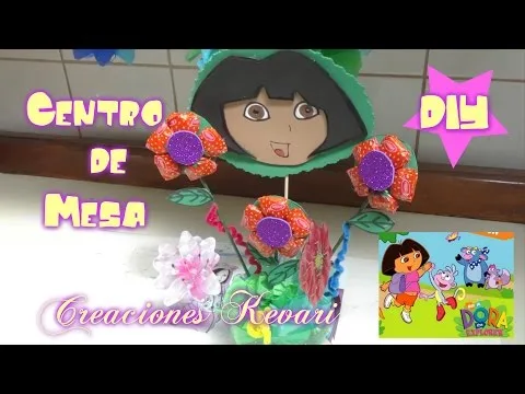 Centros de mesa de Dora la Exploradora con dulces.